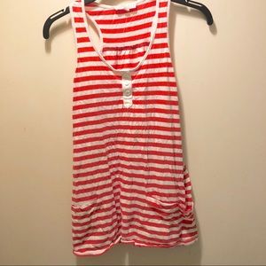 Small red and white striped long tank top pockets